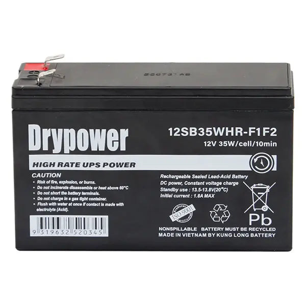 Drypower 12V 6.6Ah High‑Rate SLA Battery - UPS & Backup Power (F1/F2 Terminals)