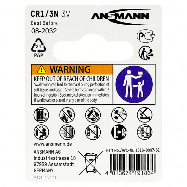 3V Lithium Battery CR1/3N