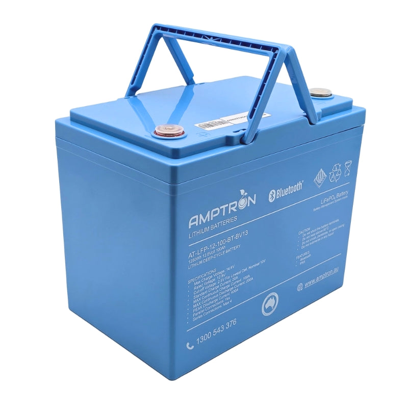 Amptron 12V 100Ah / 200A Continuous Discharge Compact LiFePO4 Battery with Bluetooth Connectivity
