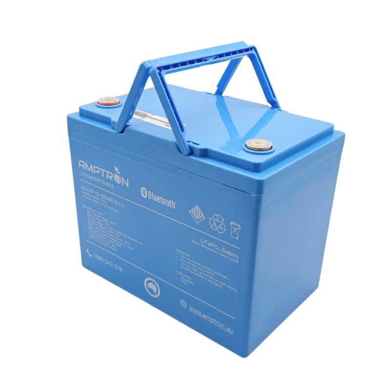 Amptron 12V 100Ah / 200A Continuous Discharge Compact LiFePO4 Battery with Bluetooth Connectivity