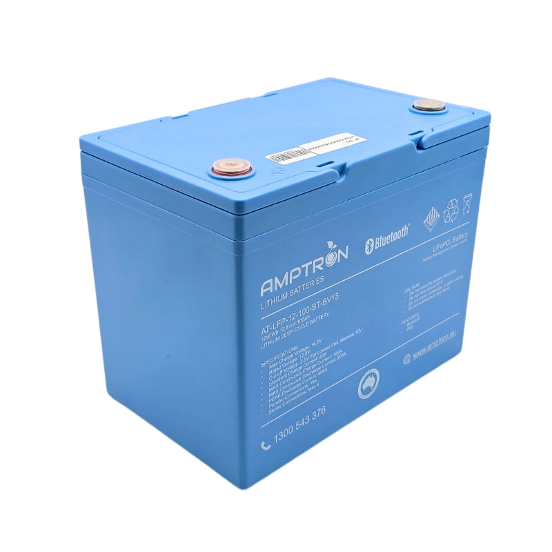 Amptron 12V 100Ah / 200A Continuous Discharge Compact LiFePO4 Battery with Bluetooth Connectivity