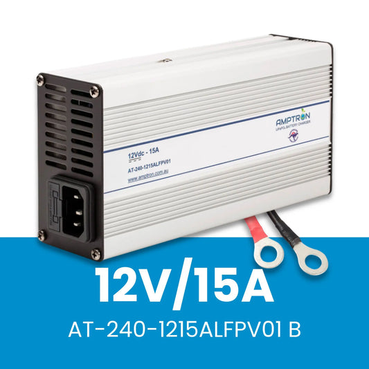 Amptron 12V 15A LiFePO₄ AC‑DC Battery Charger with Wake-Up Feature