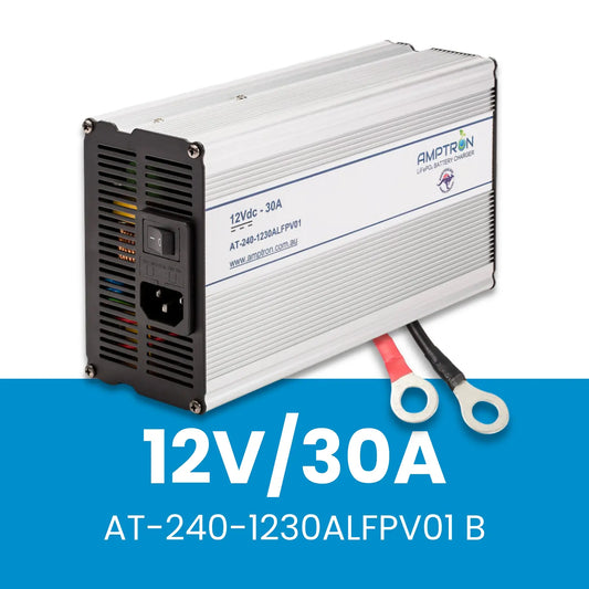 Amptron 12V 30A LiFePO₄ AC‑DC Battery Charger with Wake‑Up Feature