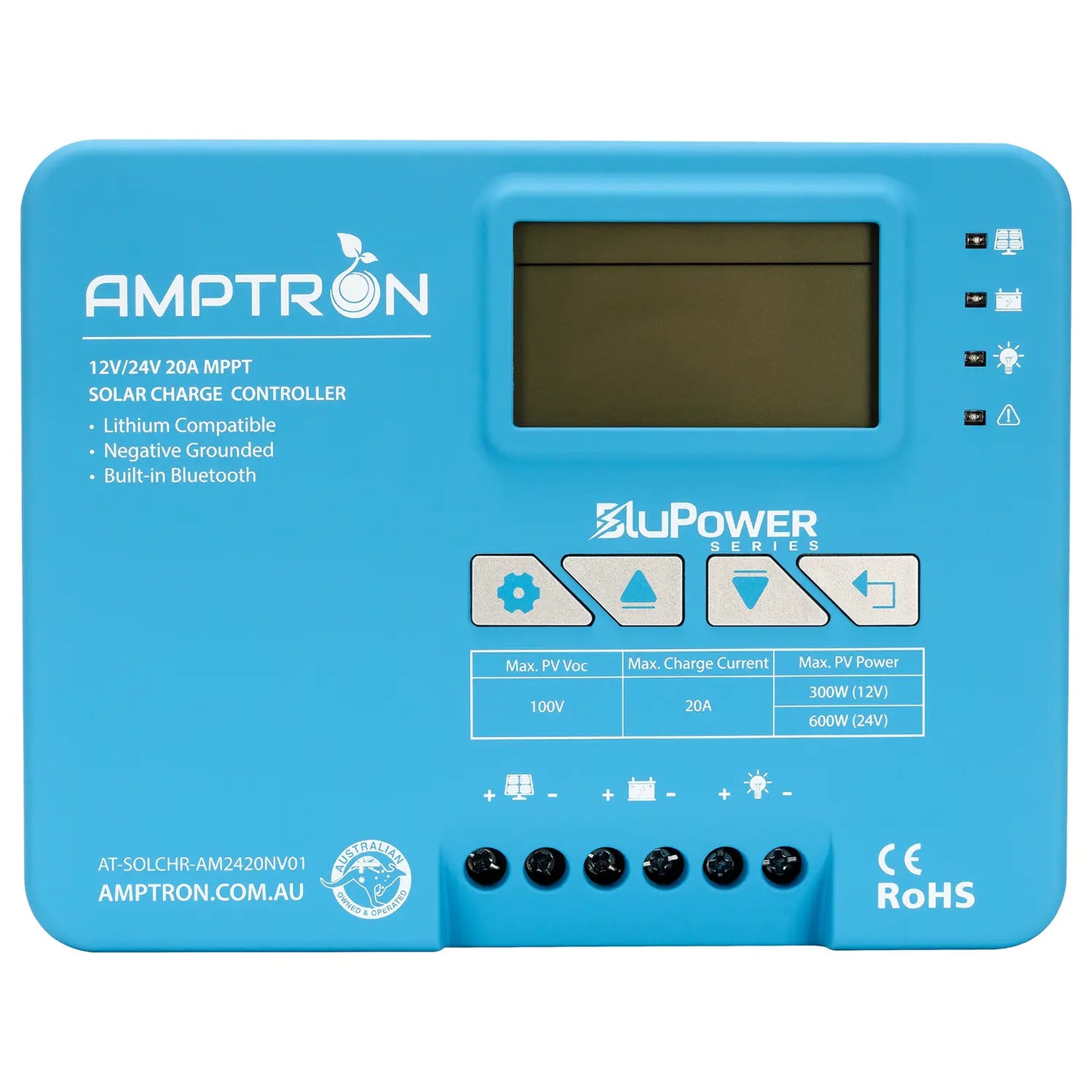 Amptron 20 A 12 V/24 V AM MPPT Solar Charge Controller with Bluetooth Monitoring