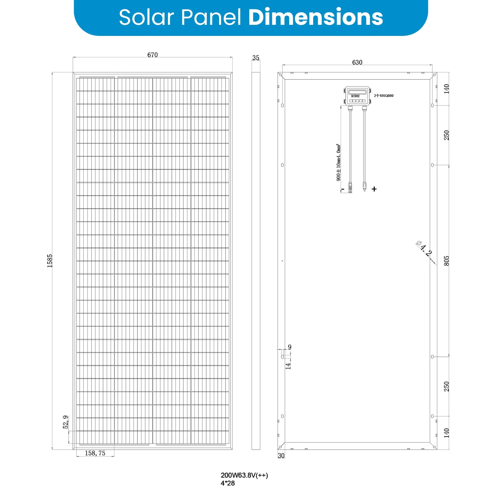 200W High Voltage Glass PERC Half-Cell Mono-Crystalline Solar Panel - 63.8V