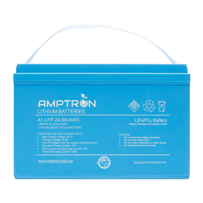 Amptron 24V 50Ah / 70A Continuous Discharge LiFePO4 Battery