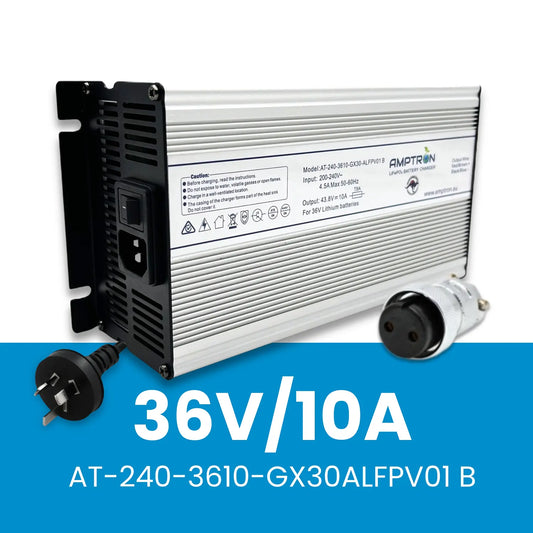 Amptron 36 V 10 A LiFePO₄ AC‑DC Battery Charger with Wake‑Up Feature