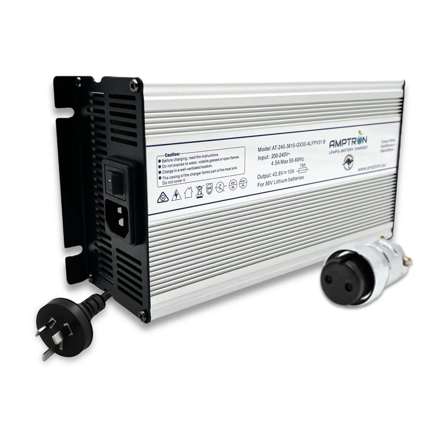 Amptron 36 V 10 A LiFePO₄ AC‑DC Battery Charger with Wake‑Up Feature