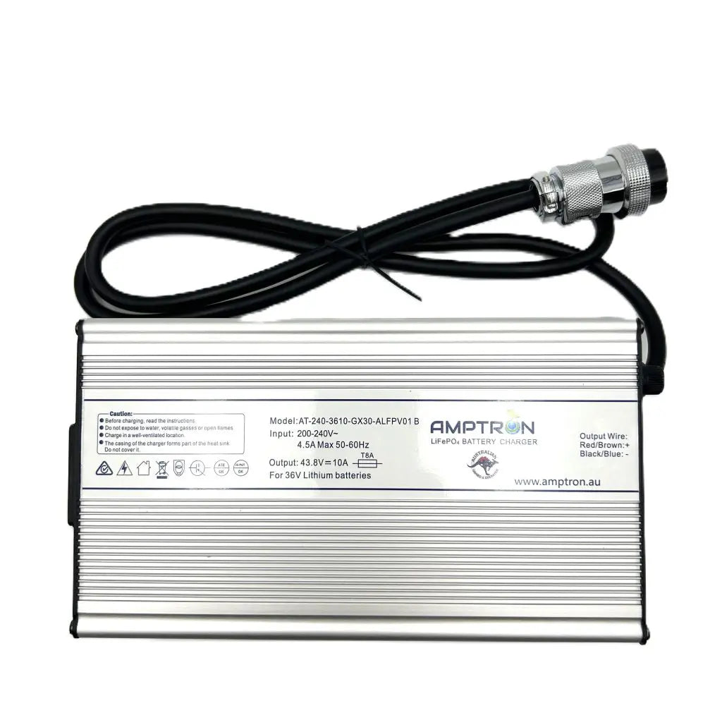 Amptron 36 V 10 A LiFePO₄ AC‑DC Battery Charger with Wake‑Up Feature
