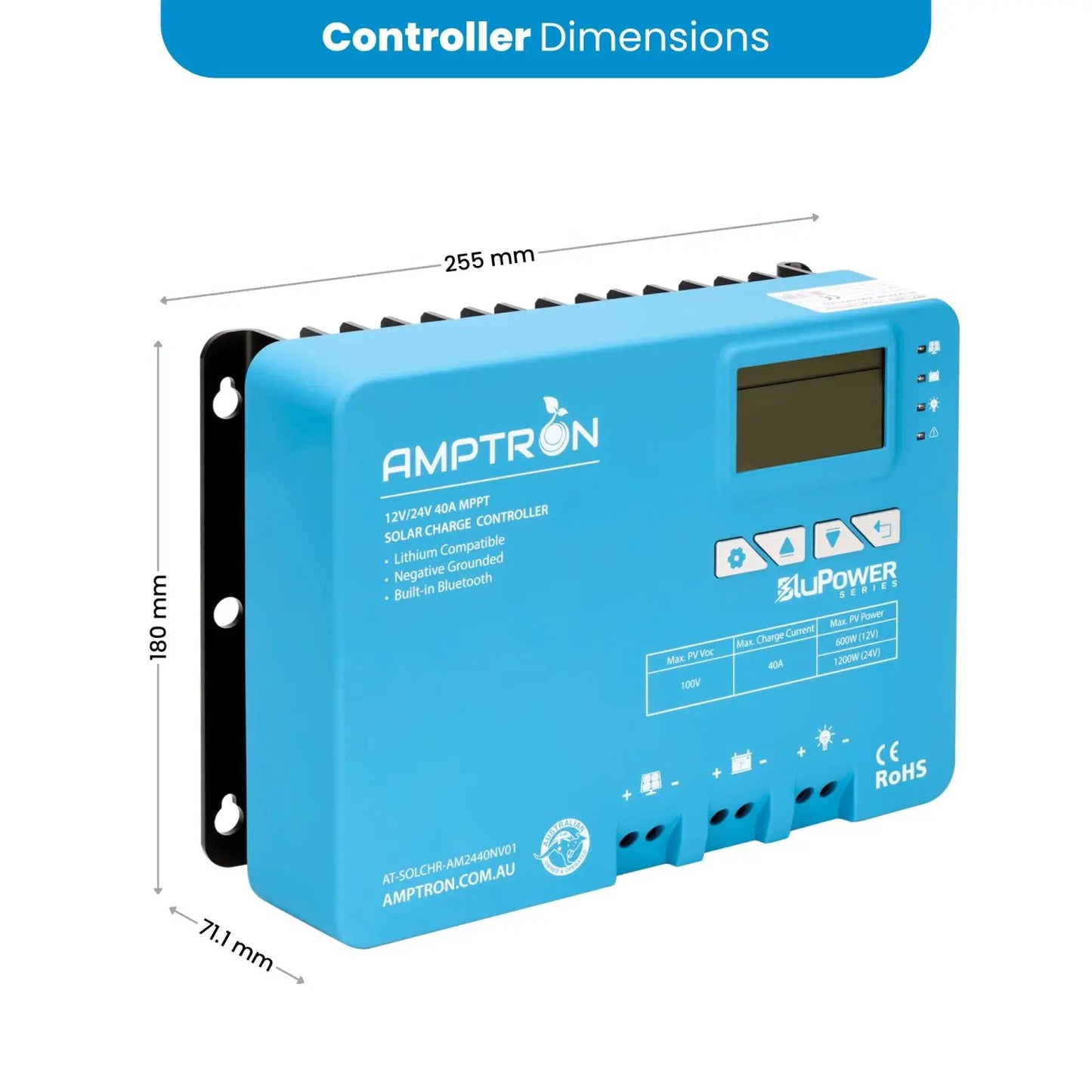 Amptron 40 A MPPT Solar Charge Controller 12 V/24 V with Bluetooth
