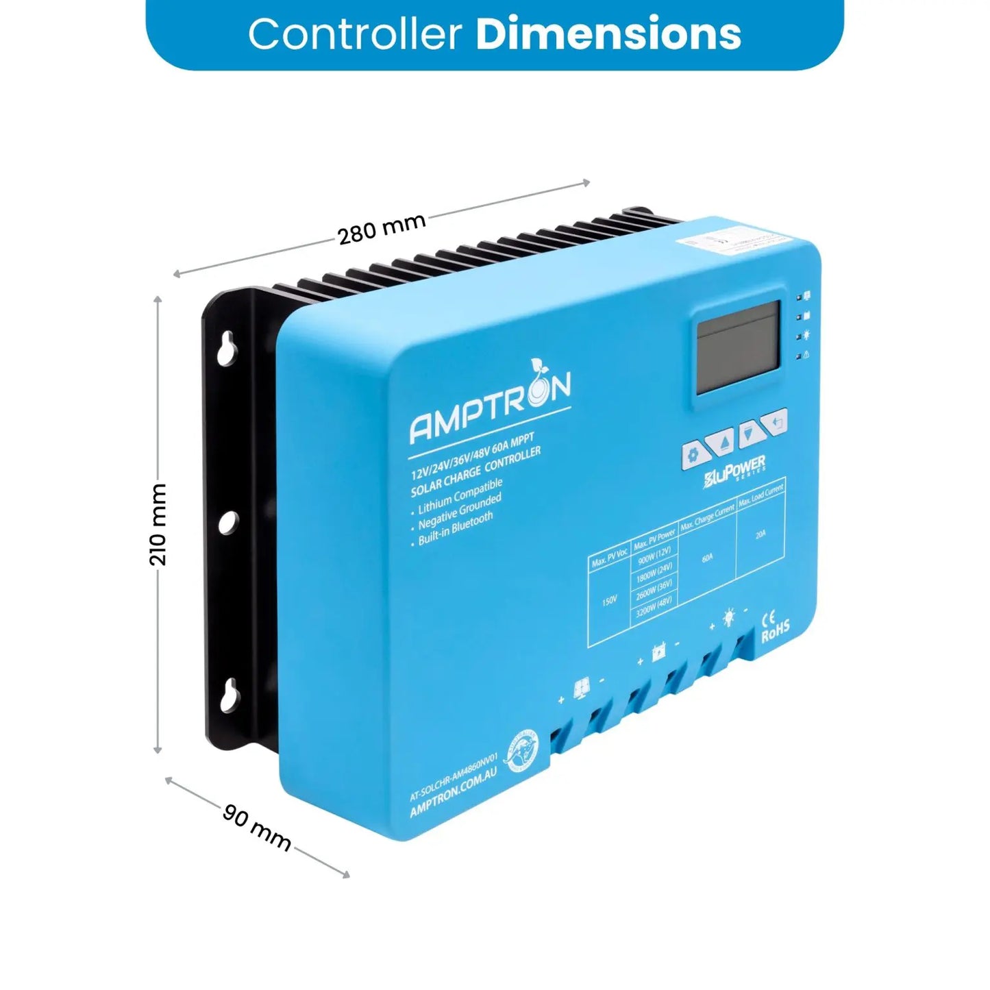 Amptron 60 A 12 V/24 V/36 V/48 V AM MPPT Solar Charge Controller with Bluetooth
