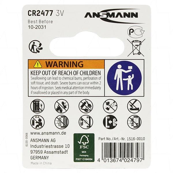 Ansmann CR2477 Lithium Coin Cell Battery