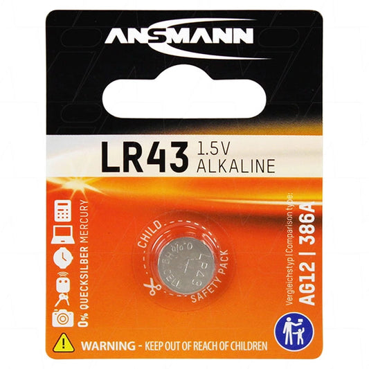 Ansmann LR43 Alkaline Button Cell Battery - 1.5V