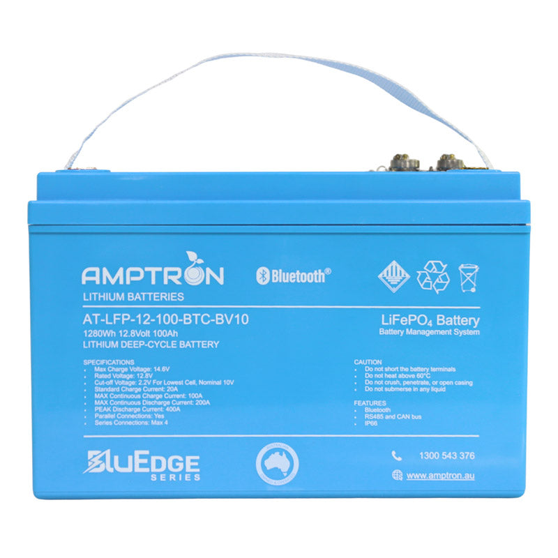 Amptron BluEdge 12V 100Ah / 200A Continuous Discharge LiFePO4 Battery with Bluetooth + RS485 + CAN bus