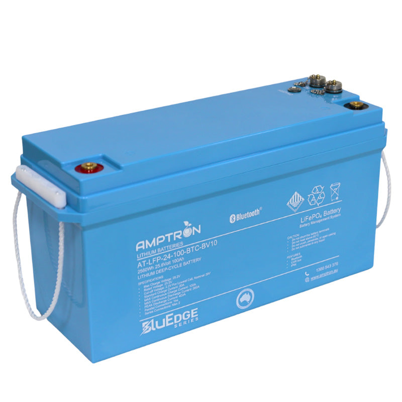 Amptron BluEdge 24V 100Ah / 200A Continuous Discharge LiFePO4 Battery with Bluetooth + RS485 + CAN bus