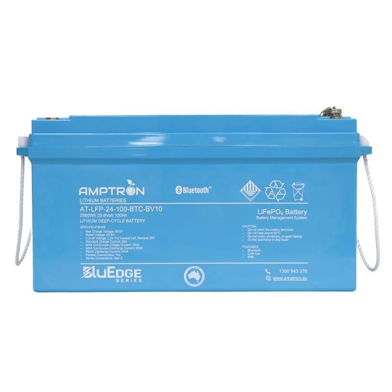 Amptron BluEdge 24V 100Ah / 200A Continuous Discharge LiFePO4 Battery with Bluetooth + RS485 + CAN bus