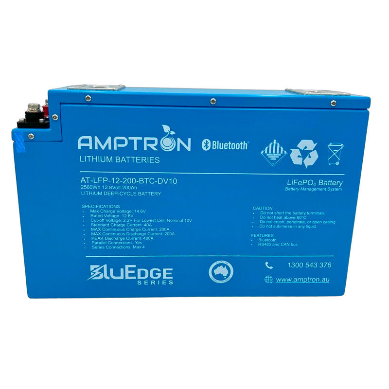 Amptron BluEdge SLIMLINE 12V 200Ah / 200A Continuous Discharge LiFePO4 Battery with Bluetooth + RS485 + CANbus