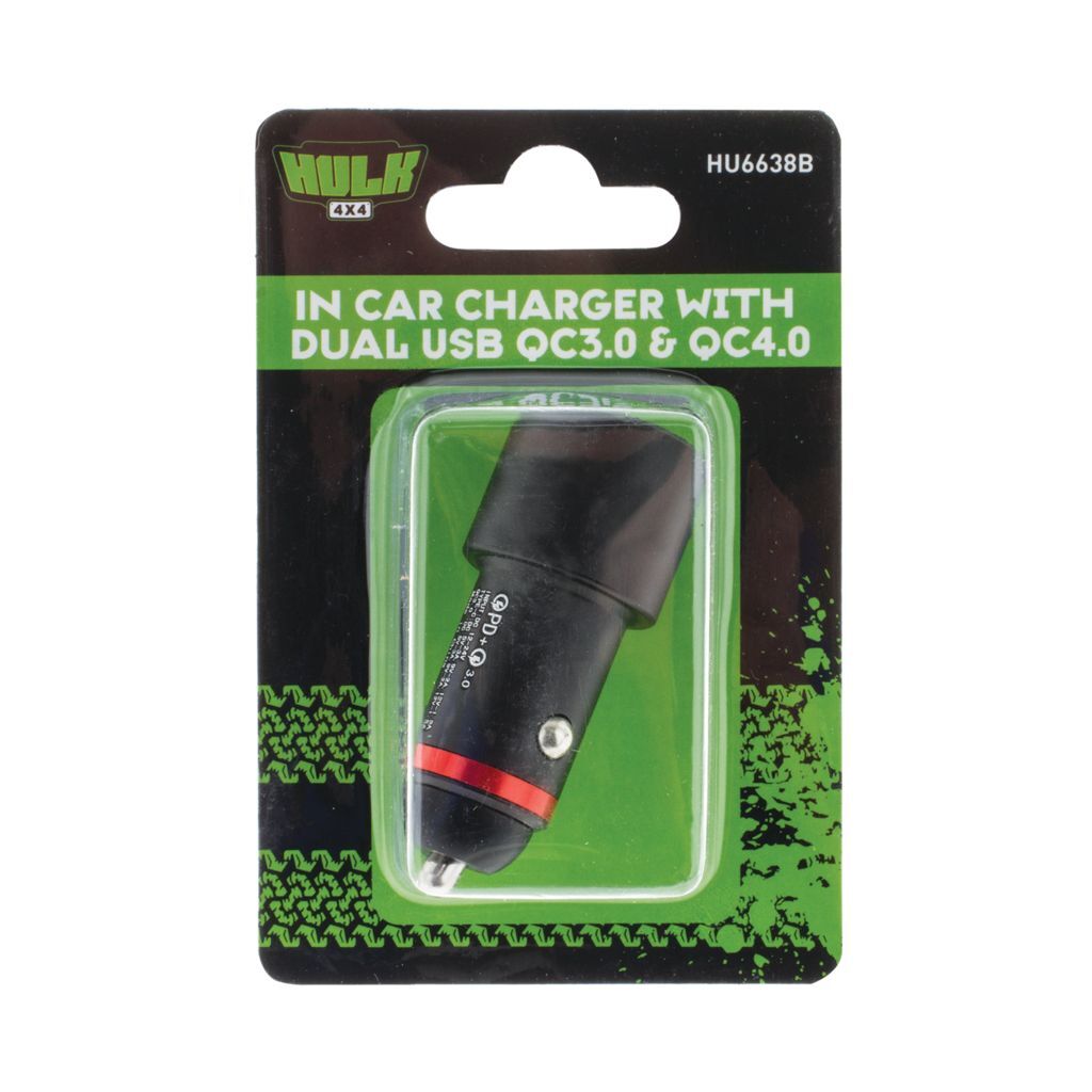 Dual USB In Car Socket Charger - USB Type C & QC3.0