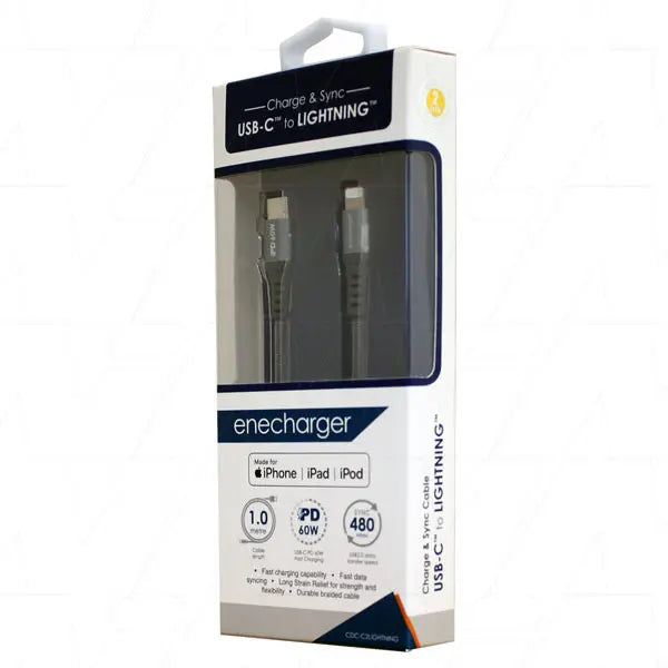 USB-C to Lightning Fast Charging Cable - 1.2m Braided MFi Certified