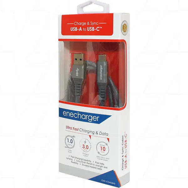 USB-A to USB-C Braided Charge & Sync Cable - Fast Charging 2.4A