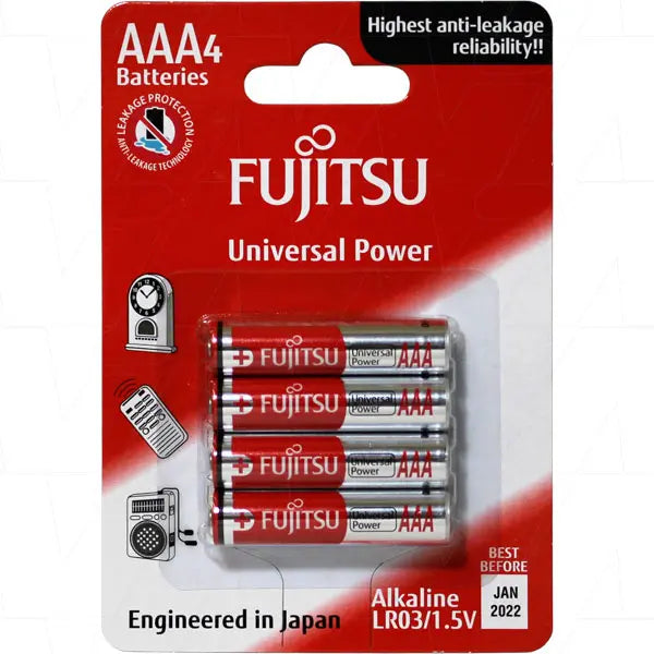 Fujitsu AAA Alkaline Batteries 4 Pack - LR03 1.5V