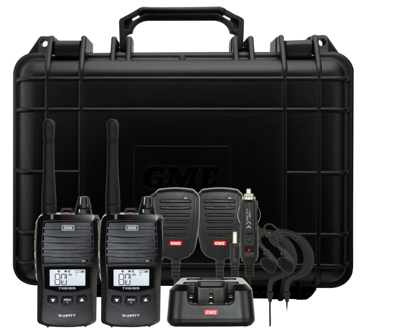 GME 5/1 Watt UHF CB Handheld Radio including Accessories - Twin Pack