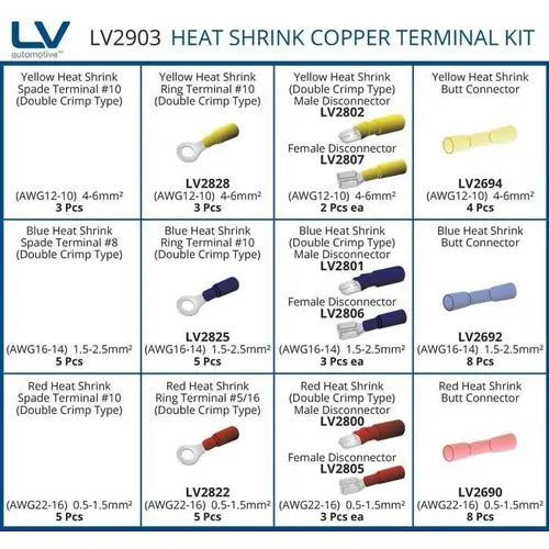 LV Heatshrink Terminal Kit – 62 Piece, 3:1 Shrink Ratio
