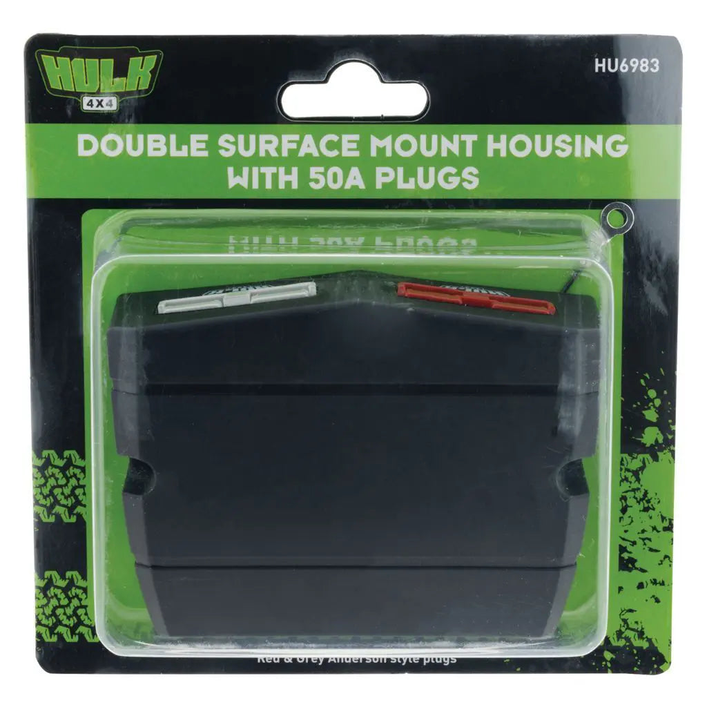 Hulk 4x4 Double Surface-Mount Housing with 50A Anderson-Style Plugs (Red & Grey)