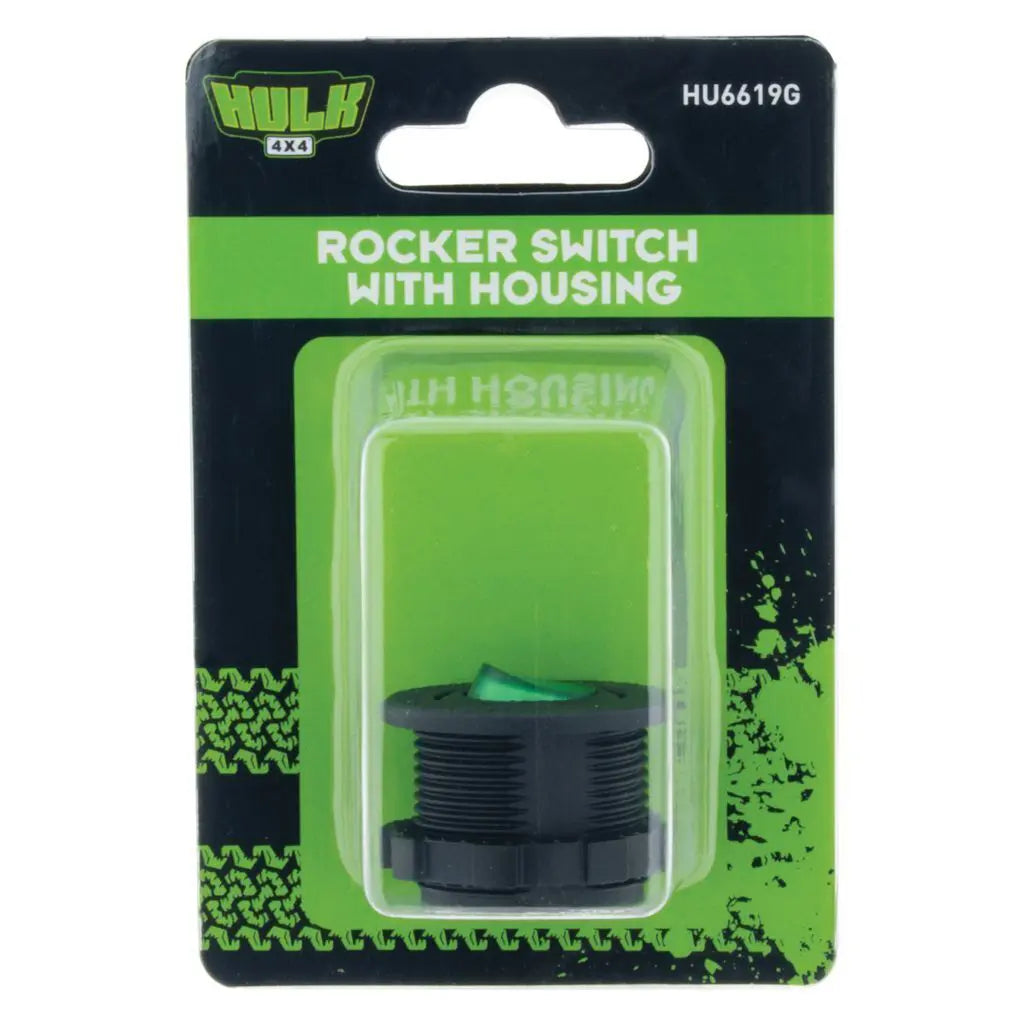 HULK 4x4 Green LED Rocker Switch 12V Flush & Surface Mount Housing HU6619G