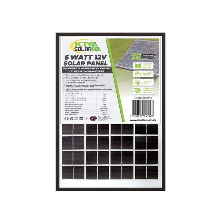 KTM Solar 5 Watt 12V solar panel packaging on a white background