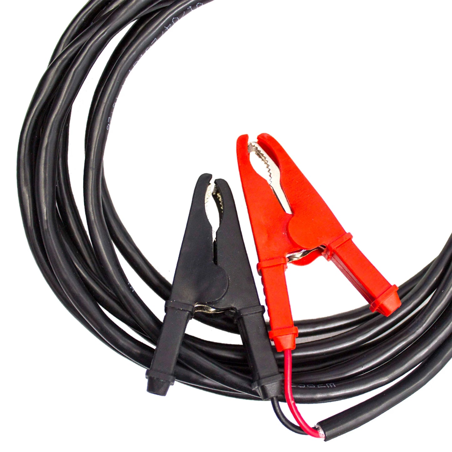 Black and red jumper cables on a white background
