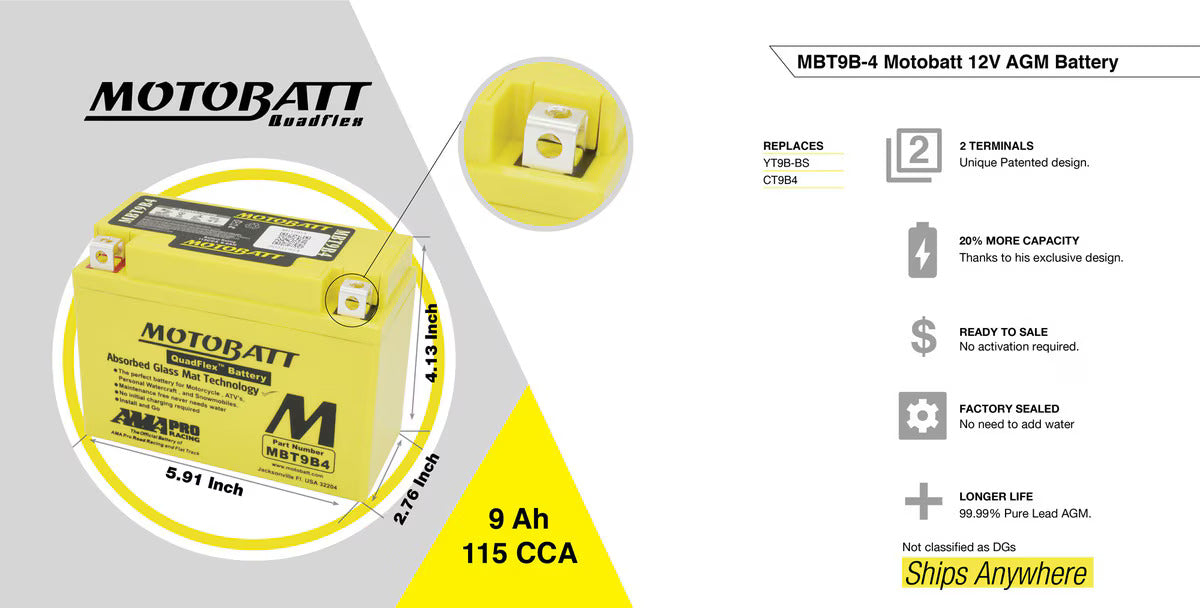 MBT9B-4 Motobatt 12V AGM Battery