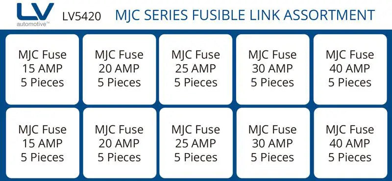 MJC Series Fusible Link Kit 50 Assortment 50 PCS 15A, 20A, 25A, 30A, 40A X 10PC