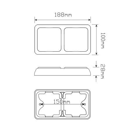 Multi Volt Stop/Tail/Indicator Assembly 72 LEDs With Black Bracket 190x100x28mm