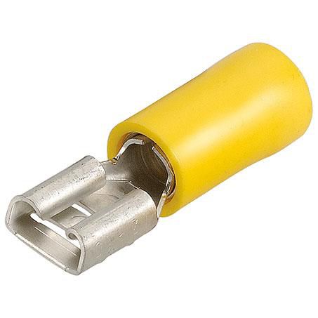 Crimp Terminal Female Blade Yellow Insulated 6.3mm - 12 Pce