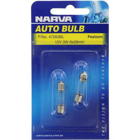 Narva Festoon Globe SV7.8 12V 3W 8x28mm Twin Pack (47263BL)