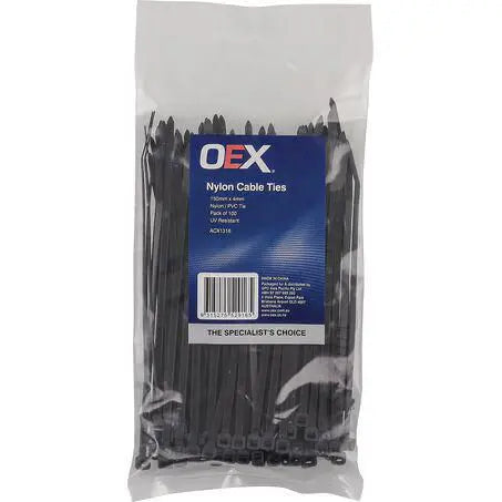 OEX Black Nylon Cable Ties - 3.6mm x 150mm - 100 Pc
