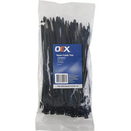 OEX Black Nylon Cable Ties - 4.8mm x 200mm - 100 Pc