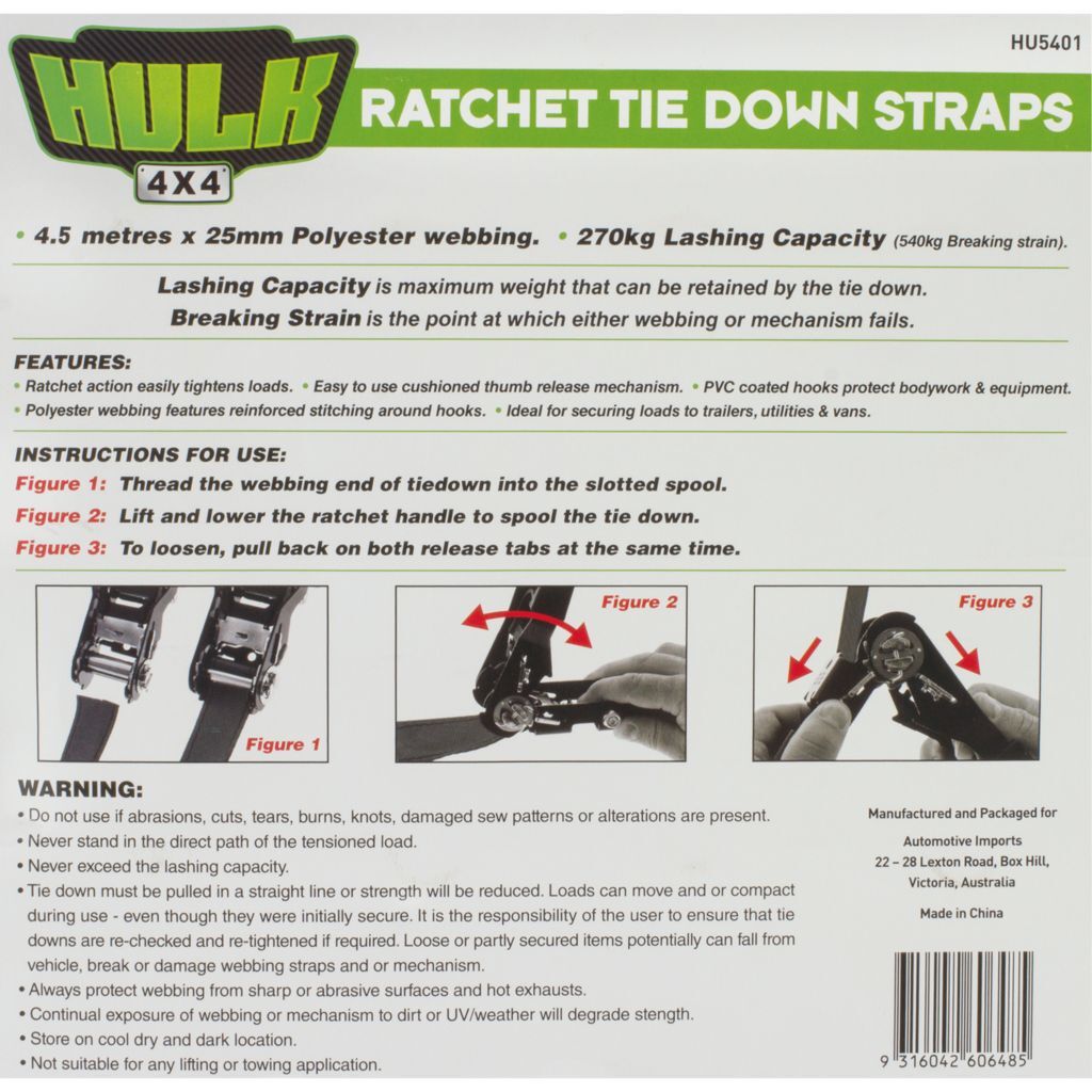Hulk 4x4 Ratchet Tiedown Straps (4pk)