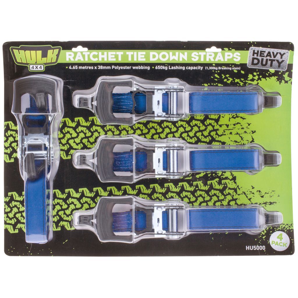 HULK 4x4 Ratchet Tiedown Straps Heavy Duty (4pk)