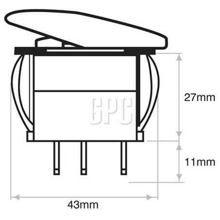 Sealed Rocker Switch Momentary On/Off/Momentary On DPDT (Contacts Rated 20A @ 12V)