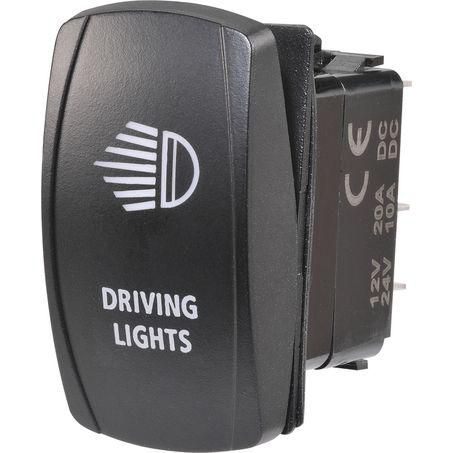 Sealed Rocker Switch Off/On SPDT 12V/24V Blue LED Illuminated Driving Lights Symbol (Contacts Rated 20A @ 12V)