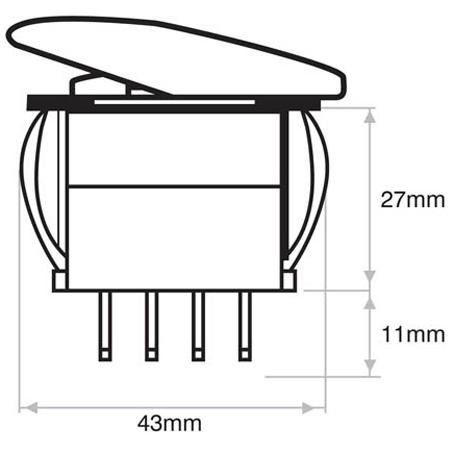 Sealed Rocker Switch On/Off/On DPDT 12/24V Red LED (Contacts Rated 20A @ 12V)