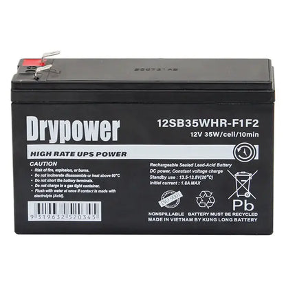 Drypower 12V 6.6Ah High‑Rate SLA Battery - UPS & Backup Power (F1/F2 Terminals)