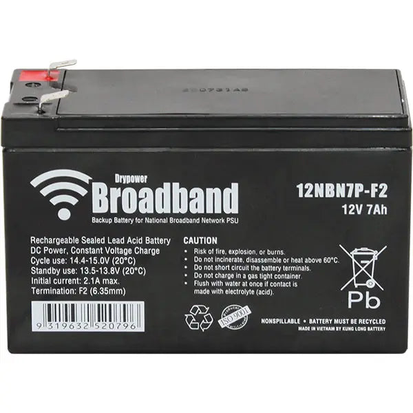 12V 7Ah Sealed Lead Acid Battery - Broadband/NBN Backup (12NBN7P‑F2)