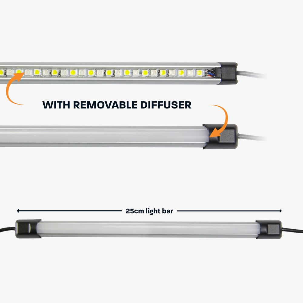 25cm Tri-Colour LED Light Bar with Diffuser