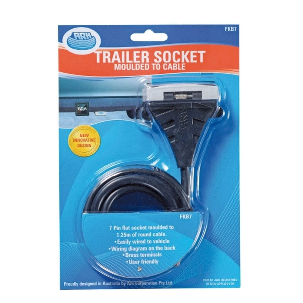 7 Pin Flat Trailer Socket with 1.25m Cable Plastic