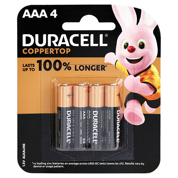 DURACELL ALKALINE BATTERY AAA 4 PACK MN2400B4