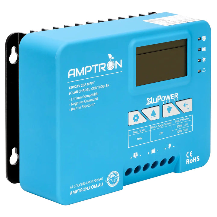Amptron 20 A 12 V/24 V AM MPPT Solar Charge Controller with Bluetooth Monitoring