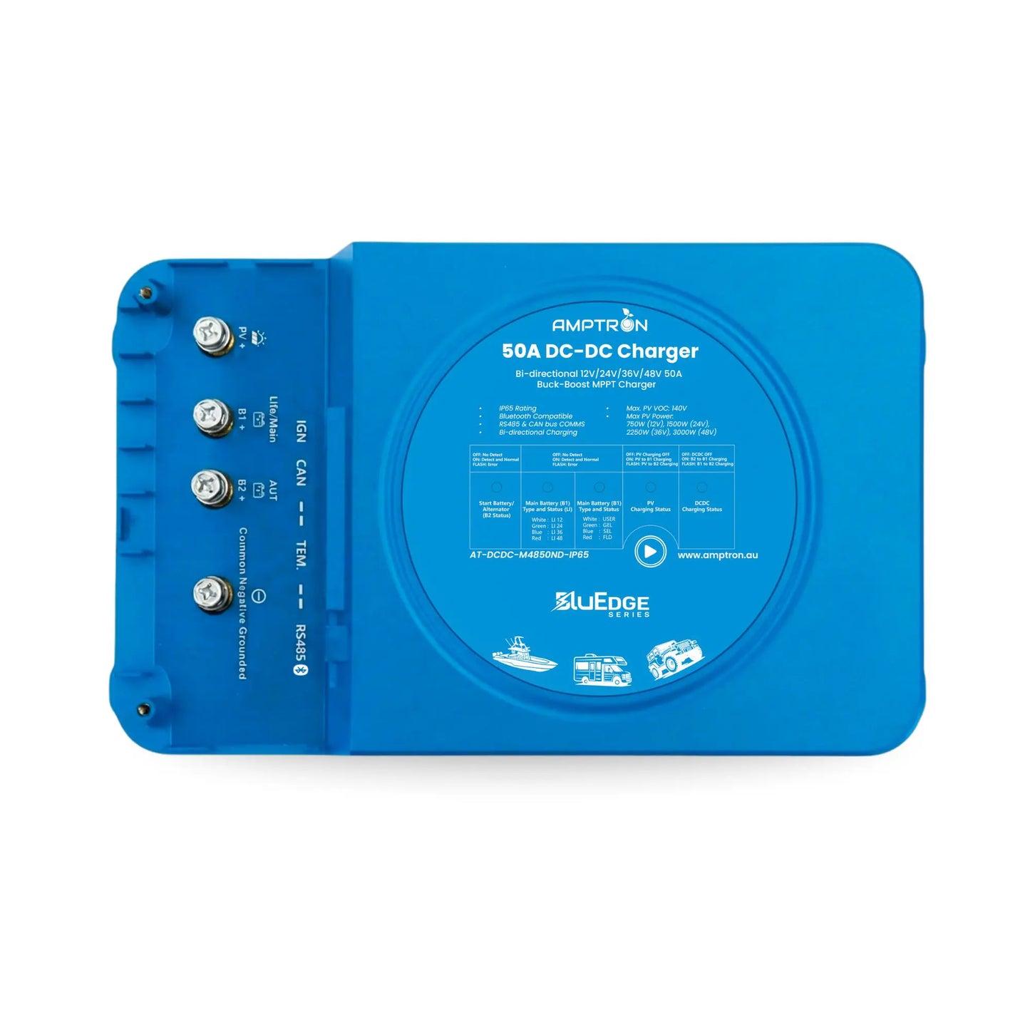 Amptron BluEdge 50A Smart DC-DC Charger 12V-48V Bi-Directional MPPT IP65